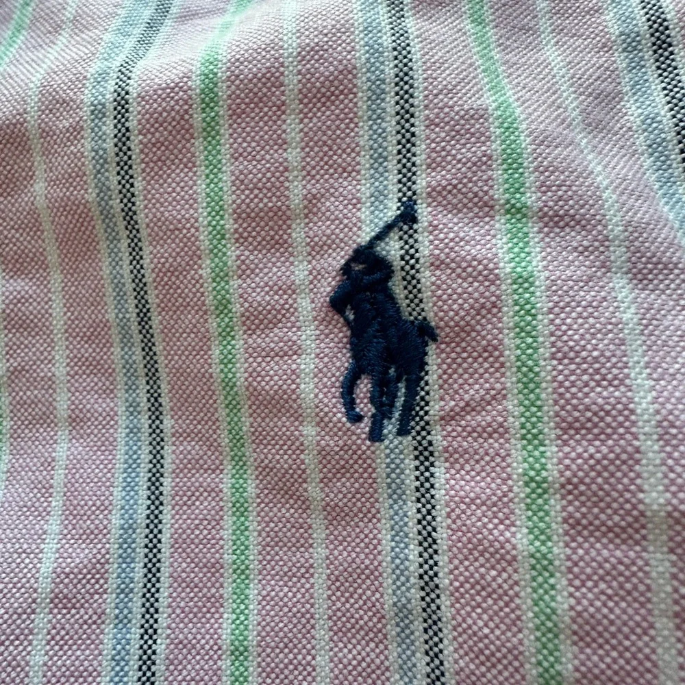 Ralph Lauren Pink and Green Stripe Cotton Button-Down Shirt